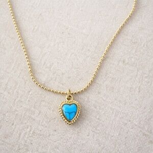 Gold tone Heart Pendant Necklace with Turquoise Stone